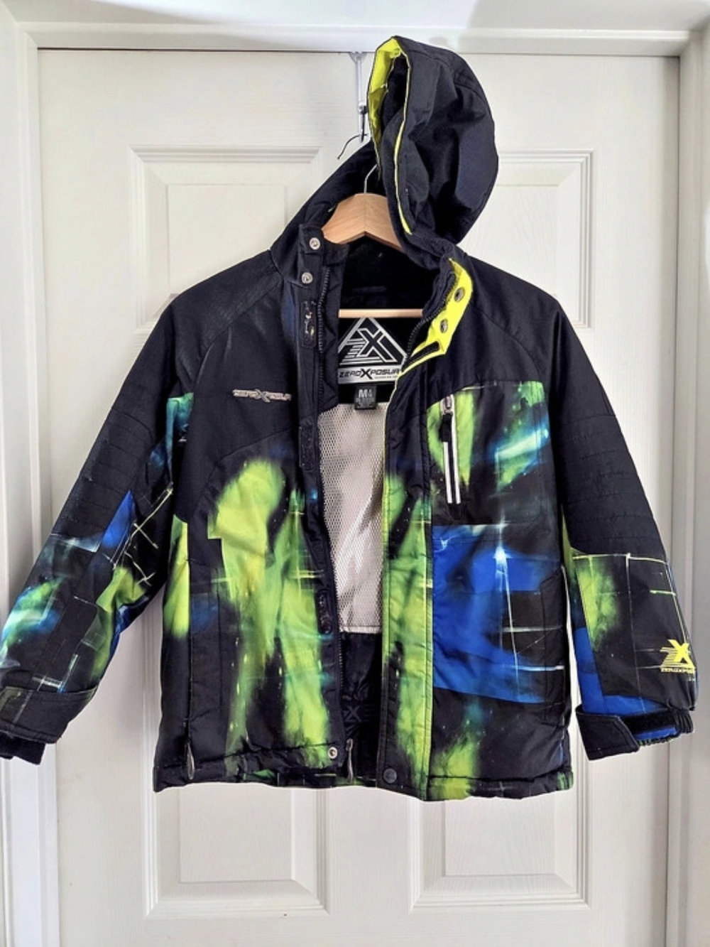 ZeroXposur Boys Medium (8) Abstract Puffer Jacket in Black & Green Like